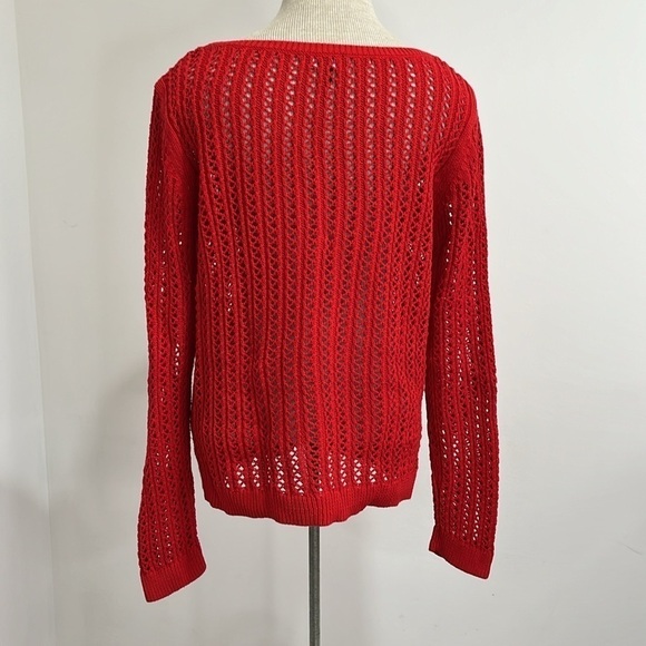 A.N.A Open Knit Red Sweater Women's Size XL Scoop Neck Long Sleeves Cotton Blend - Picture 3 of 12